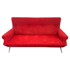 Sofa in Red Fabric with Black & Brass Feet, 1950s