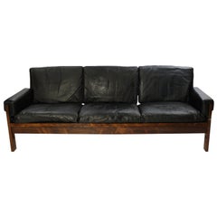 Sofa in Rosewood and Black Leather of Danish Design, 1960s