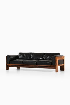 Sofa in Rosewood and Original Black Leather by Tobia Scarpa, 1960's