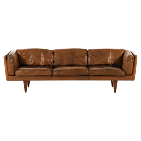 Sofa in Rosewood and Original Brown Leather by Illum Wikkelsø, 1960's
