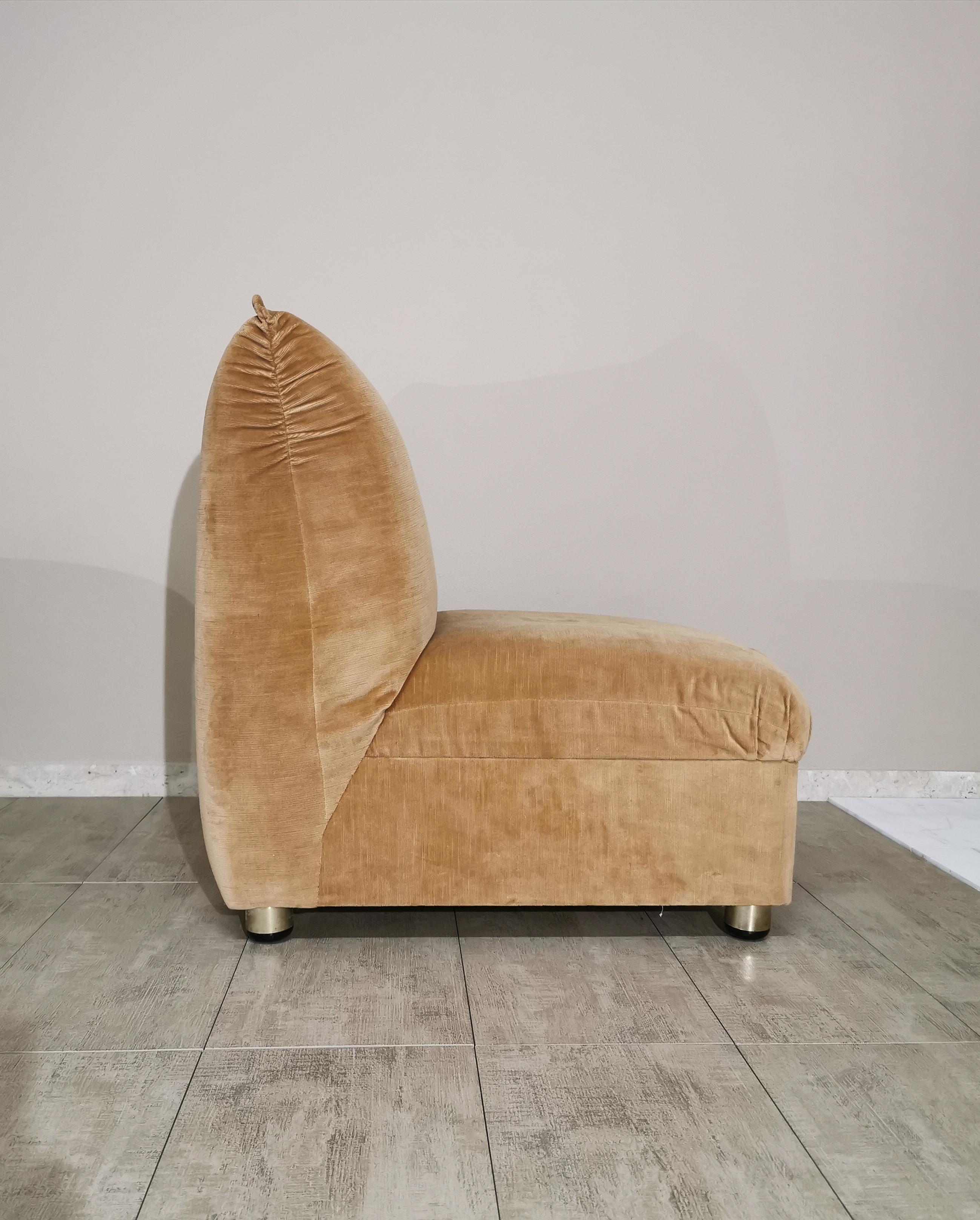 Modular Sofa Smooth Velvet Camel Mid Century Attributed to Cassina Italy, 1970s 5