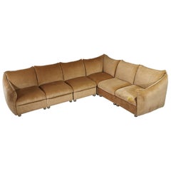 Modular Sofa Smooth Velvet Camel Mid Century Attributed to Cassina Italy, 1970s