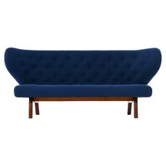 Sofa in Teak and Reupholstered in Kvadrat Fabric, 1940's