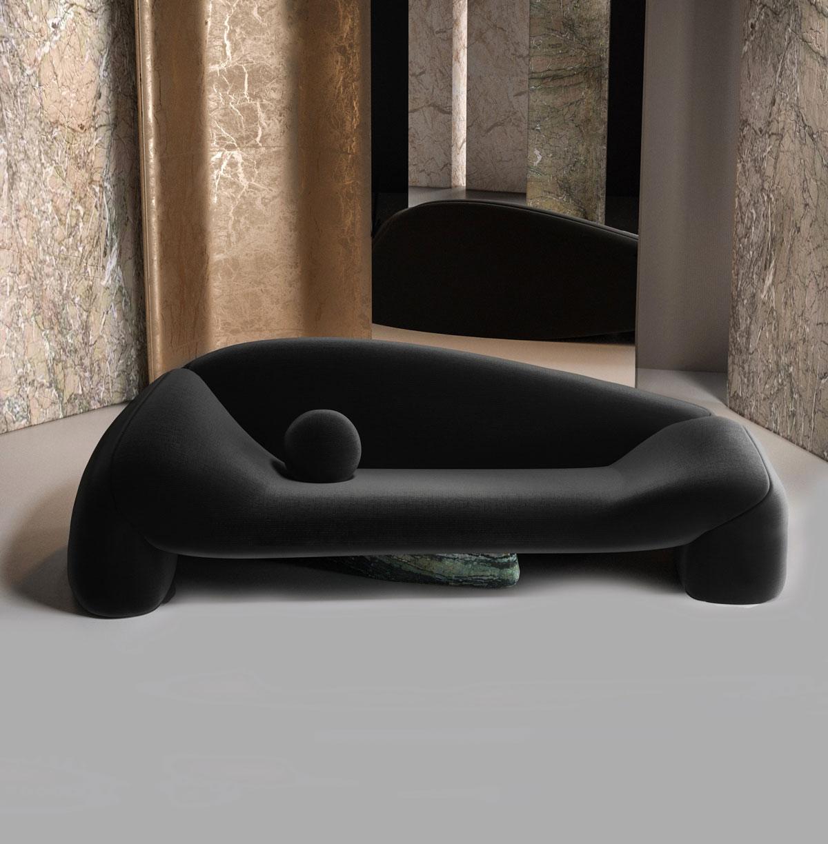 Sofa Jell aus rosafarbenem Kvadrat-Stoff mit Onyxoberfläche von Alter Ego Studio (21. Jahrhundert und zeitgenössisch) im Angebot