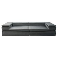 Sofa, Layered Architectural Design, Mint Mohair Velvet Upholstery, Italy
