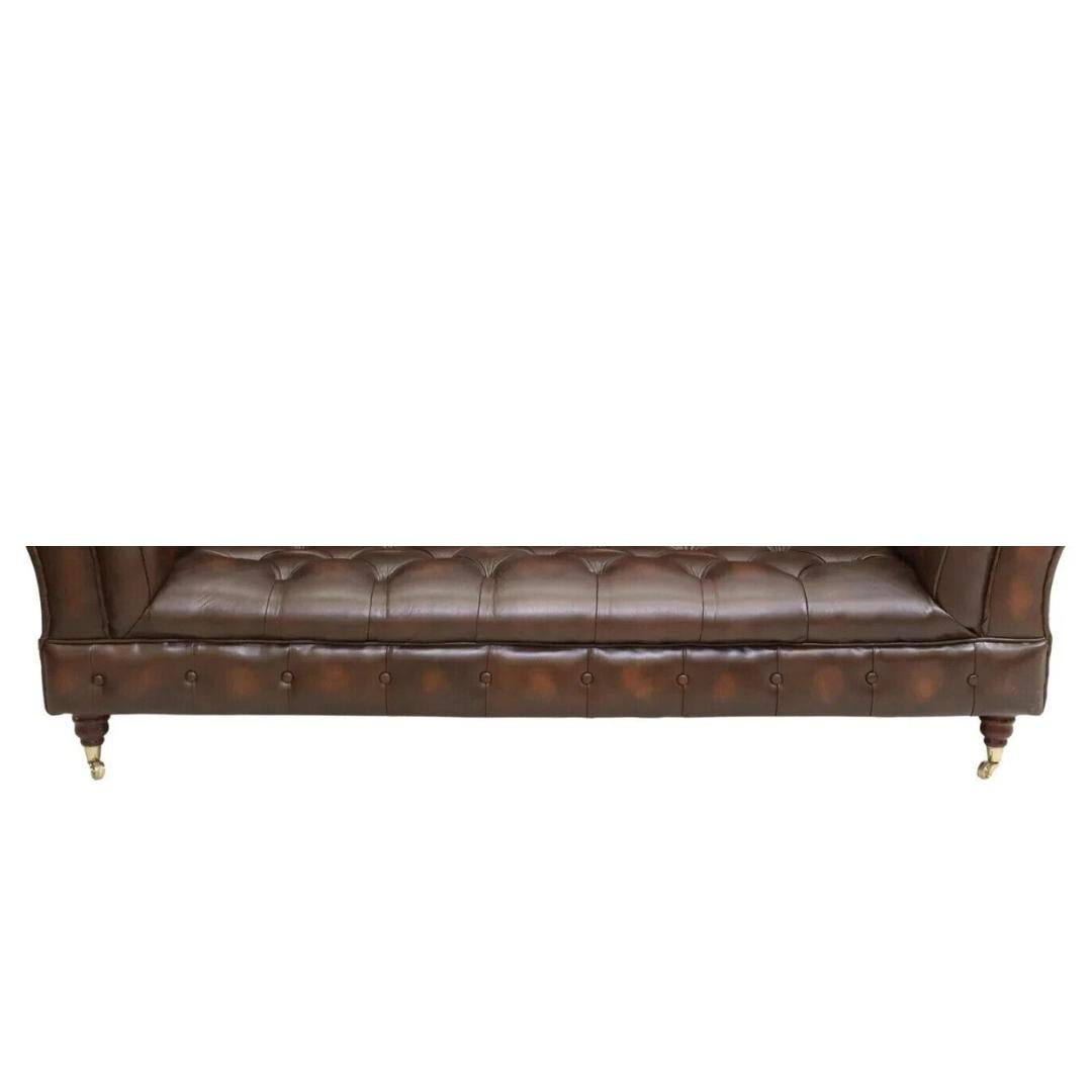 Sofa, Leather, Brown, English Chesterfield Style, Nailhead, Rolled Arms, Tufted 1