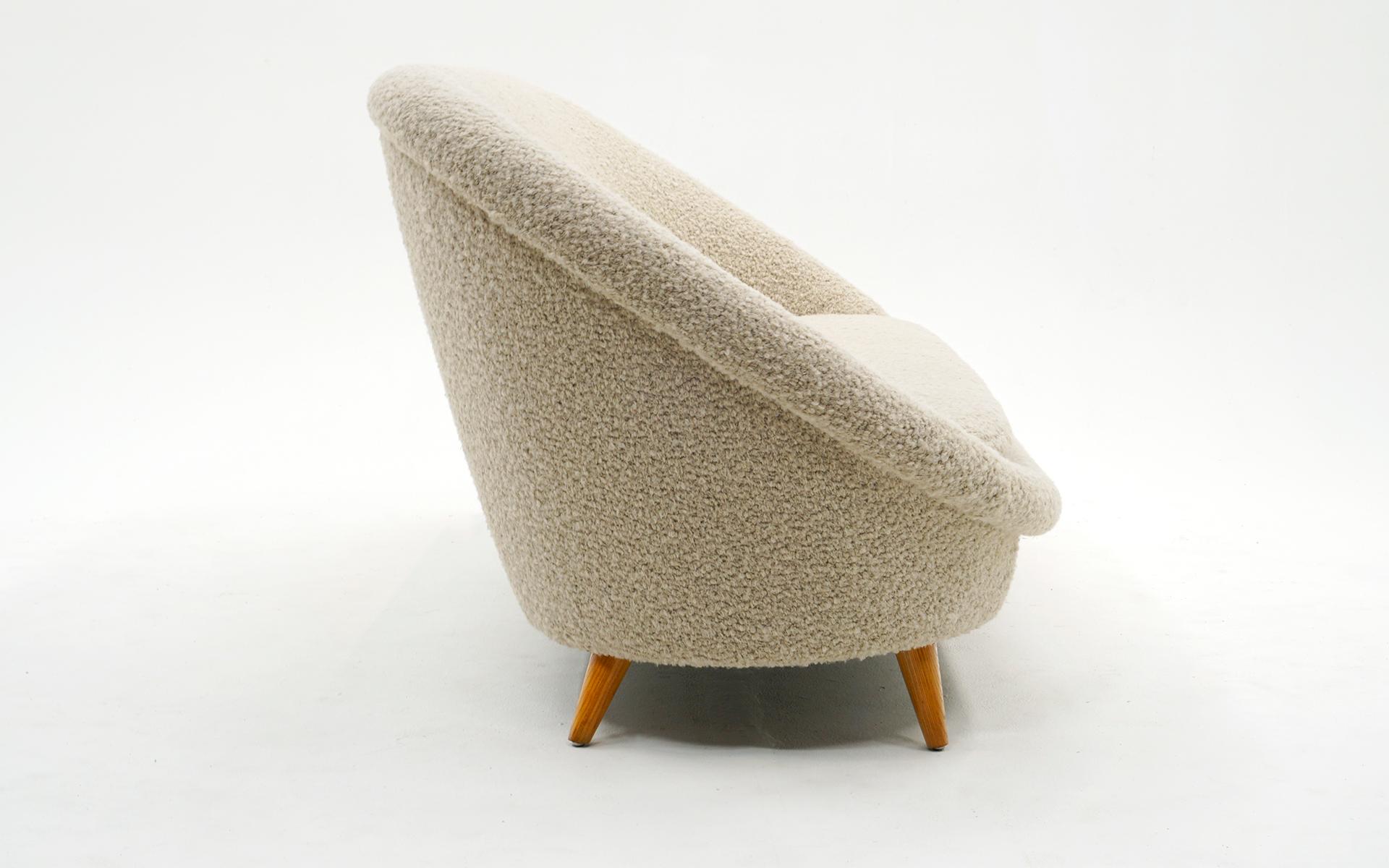 Danish Sofa Loveseat Attributed to Kurt Ostervig. Expertly Restored in Off White Boucle For Sale