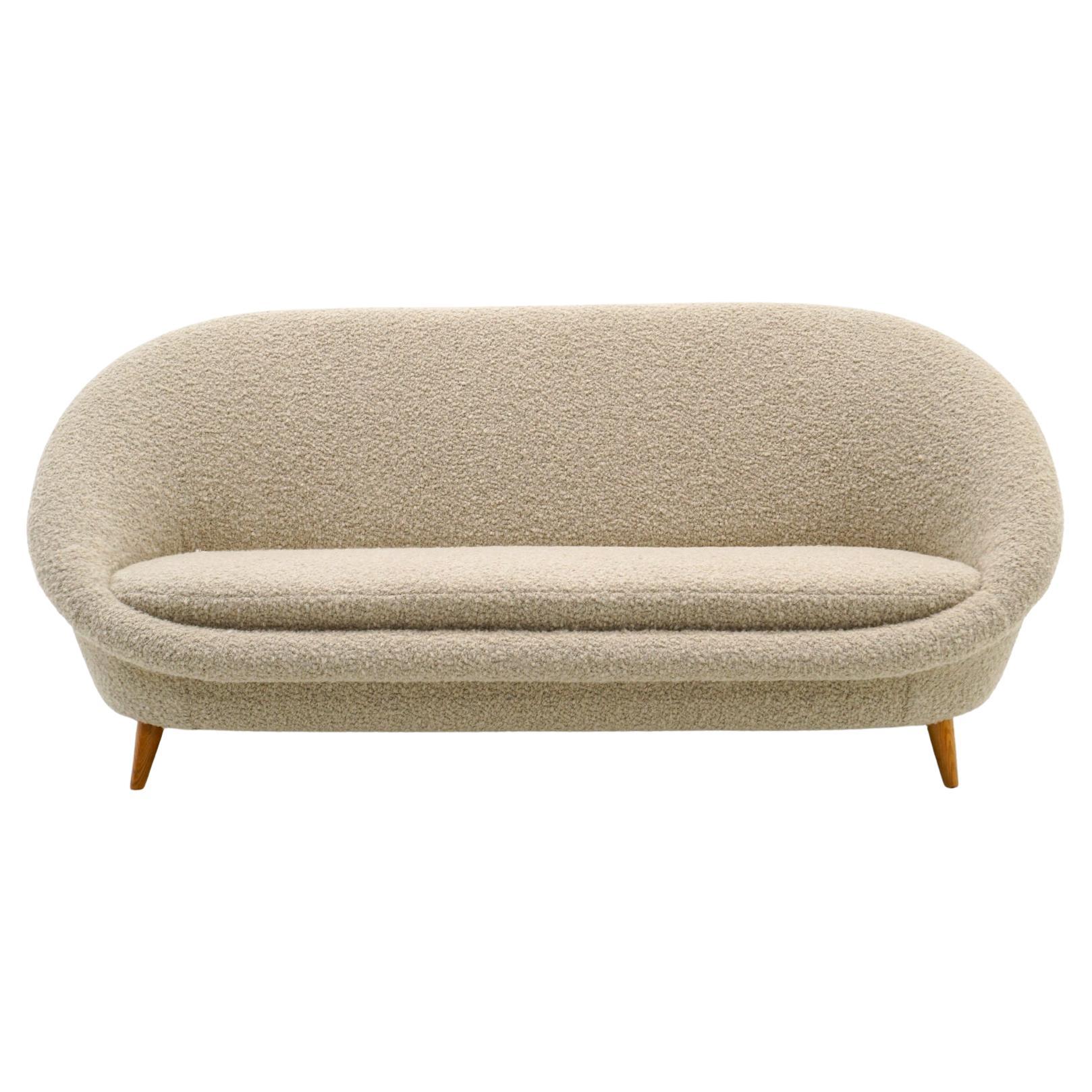 Sofa Loveseat Attributed to Kurt Ostervig. Expertly Restored in Off White Boucle For Sale