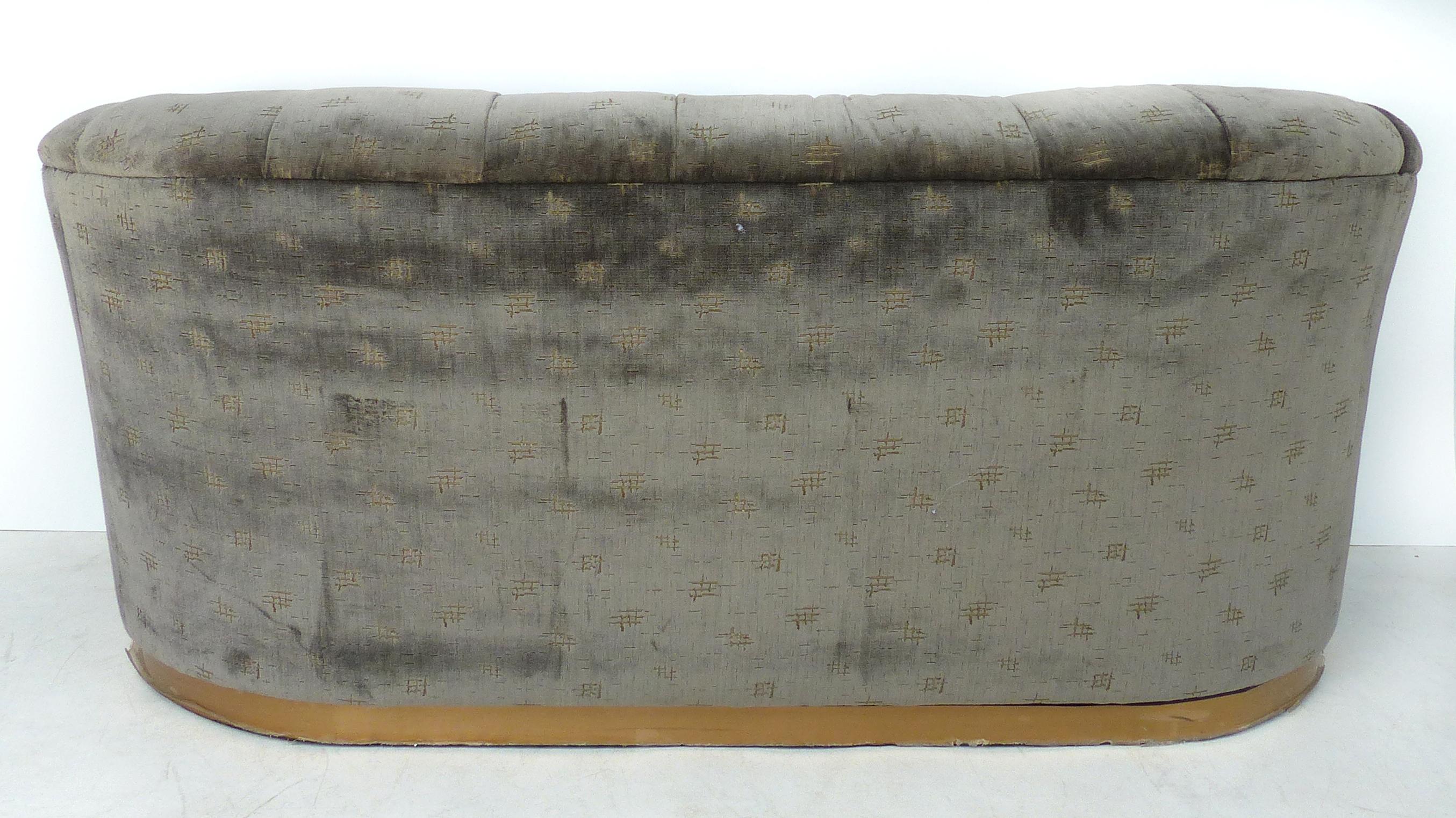 Sofa/Loveseat Newly Upholstered in Rubelli Fabric, Brass Banded Base In Good Condition In Miami, FL