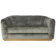 Sofa/Loveseat Newly Upholstered in Rubelli Fabric, Brass Banded Base