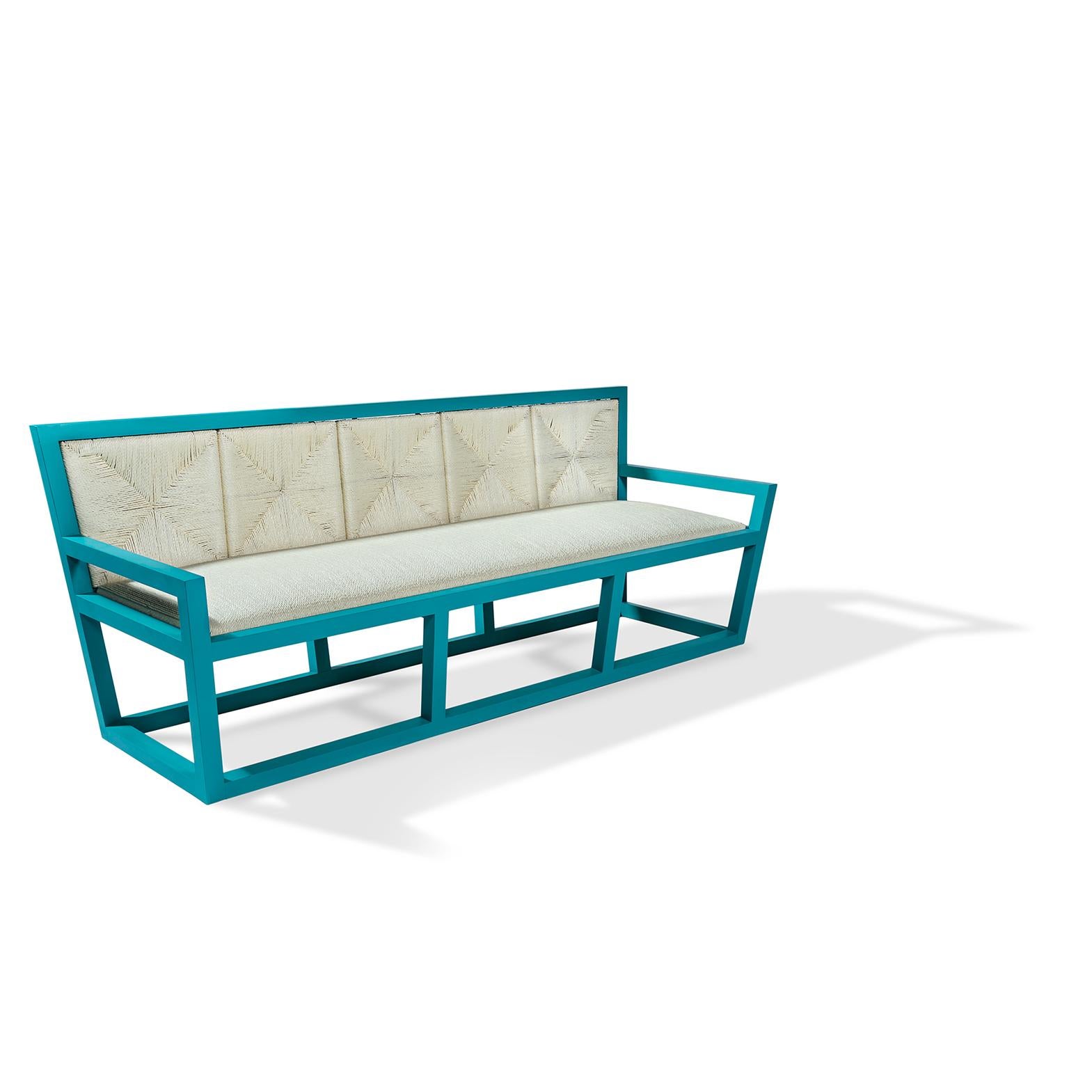 Minimalist Sofa Mediterraneo in lacquered wood and rope, made in Italy For Sale
