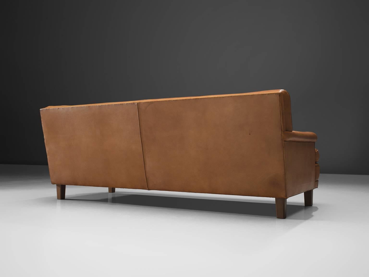 Mid-20th Century Arne Norell Sofa 'Merkur' Cognac Leather and Wood Sweden, circa 1964