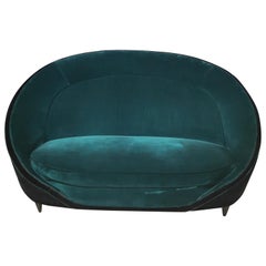 Vintage Sofa in the style of Gio Ponti Mid Century in Smooth Velvet Green Emerald, 1950s