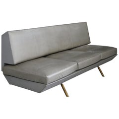 Vintage Sofa Midcentury by Marco Zanuso for Arflex in Brass and Leather, 1950