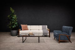 Canapé "Millor" en bois, tissu et cuir, Sergio Rodrigues, 1960s