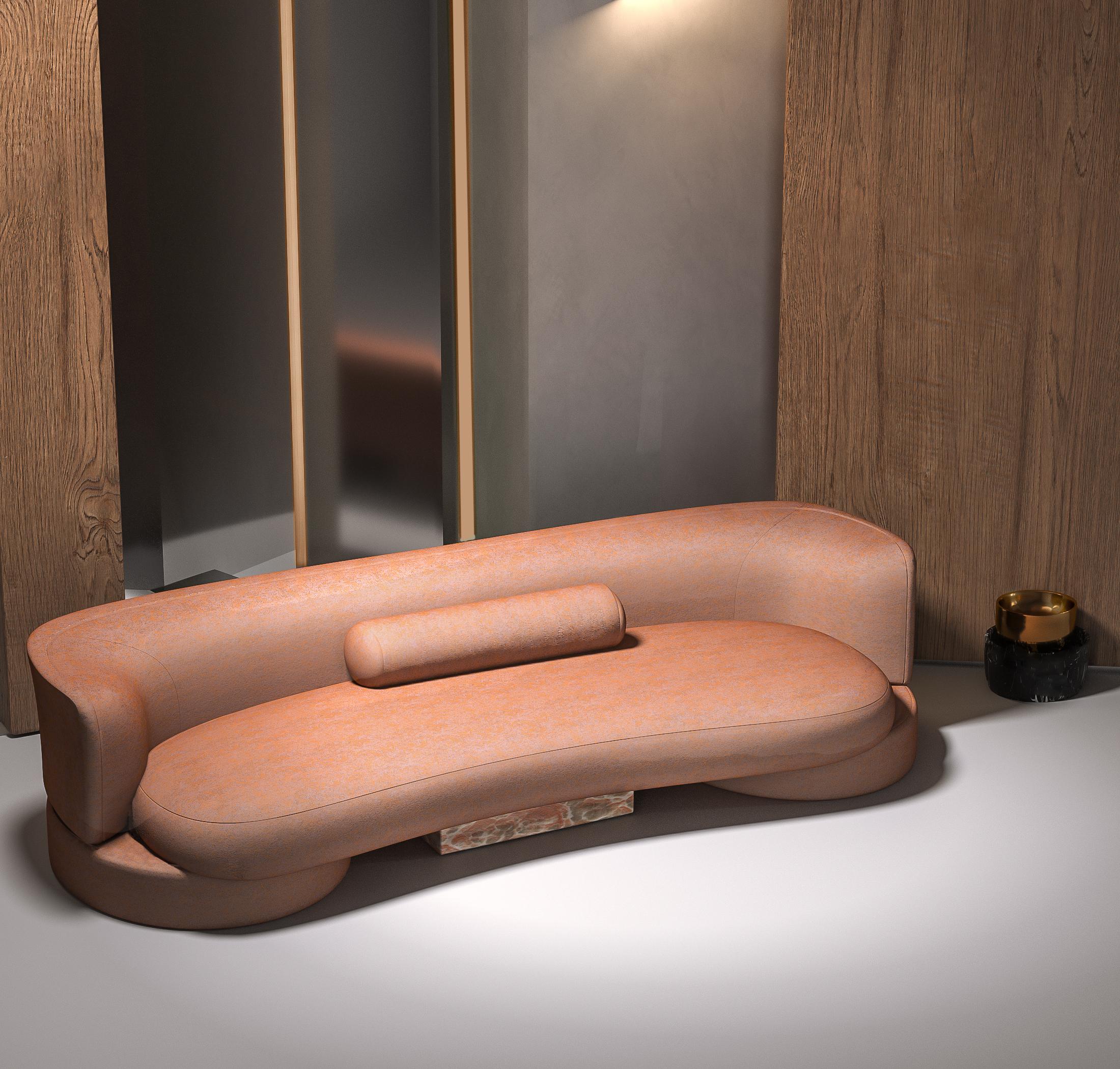 Portugais Sofa Mode en tissu rose finition onyx par Alter Ego Studio en vente