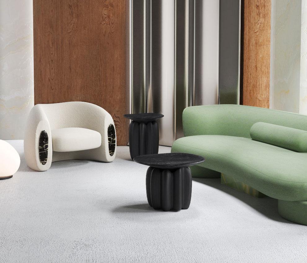XXIe siècle et contemporain Sofa Mode en tissu rose finition onyx par Alter Ego Studio en vente