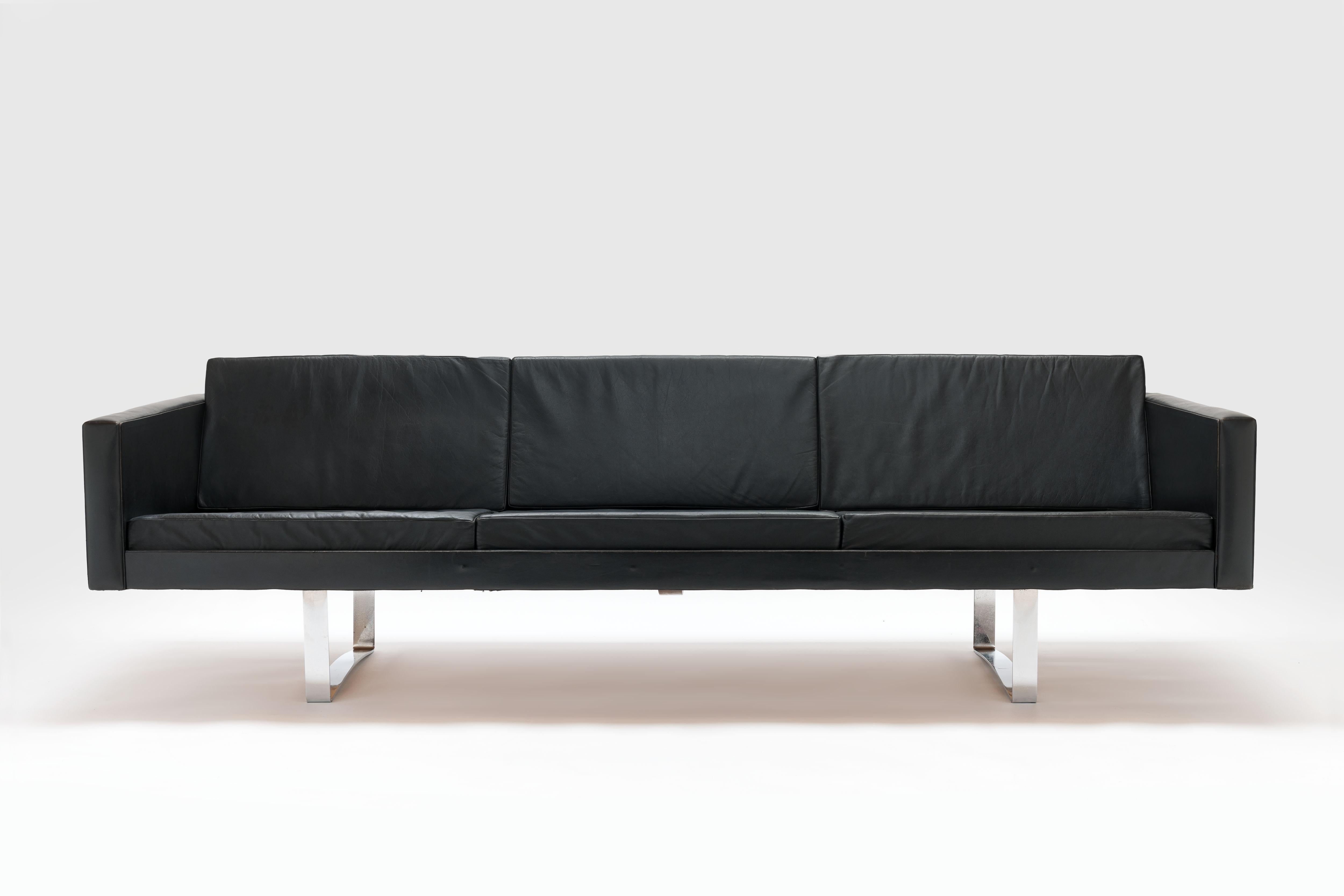 Sofa Model 57 in Black Leather and Steel by Bodil Kjær 8