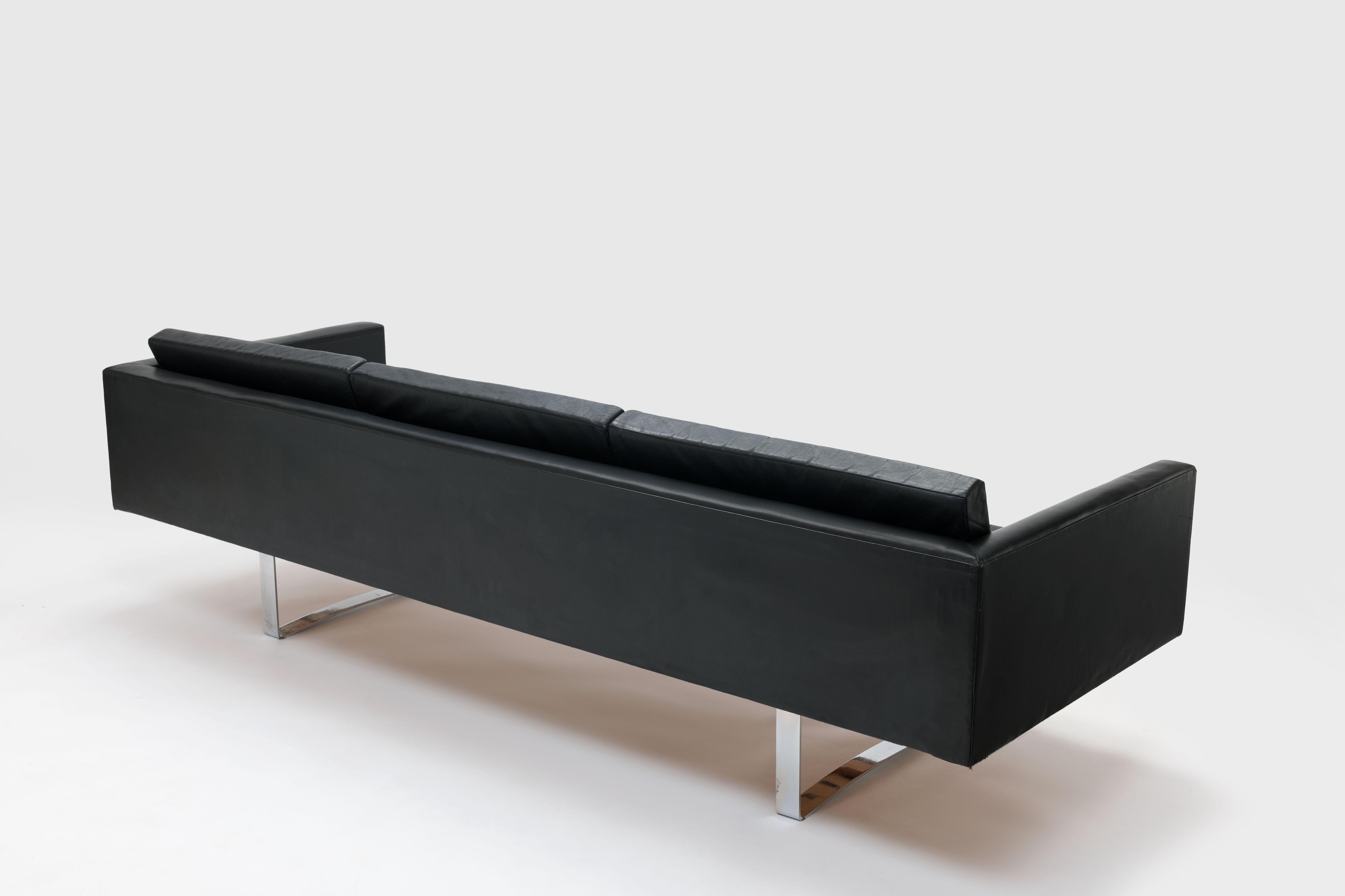 Danish Sofa Model 57 in Black Leather and Steel by Bodil Kjær