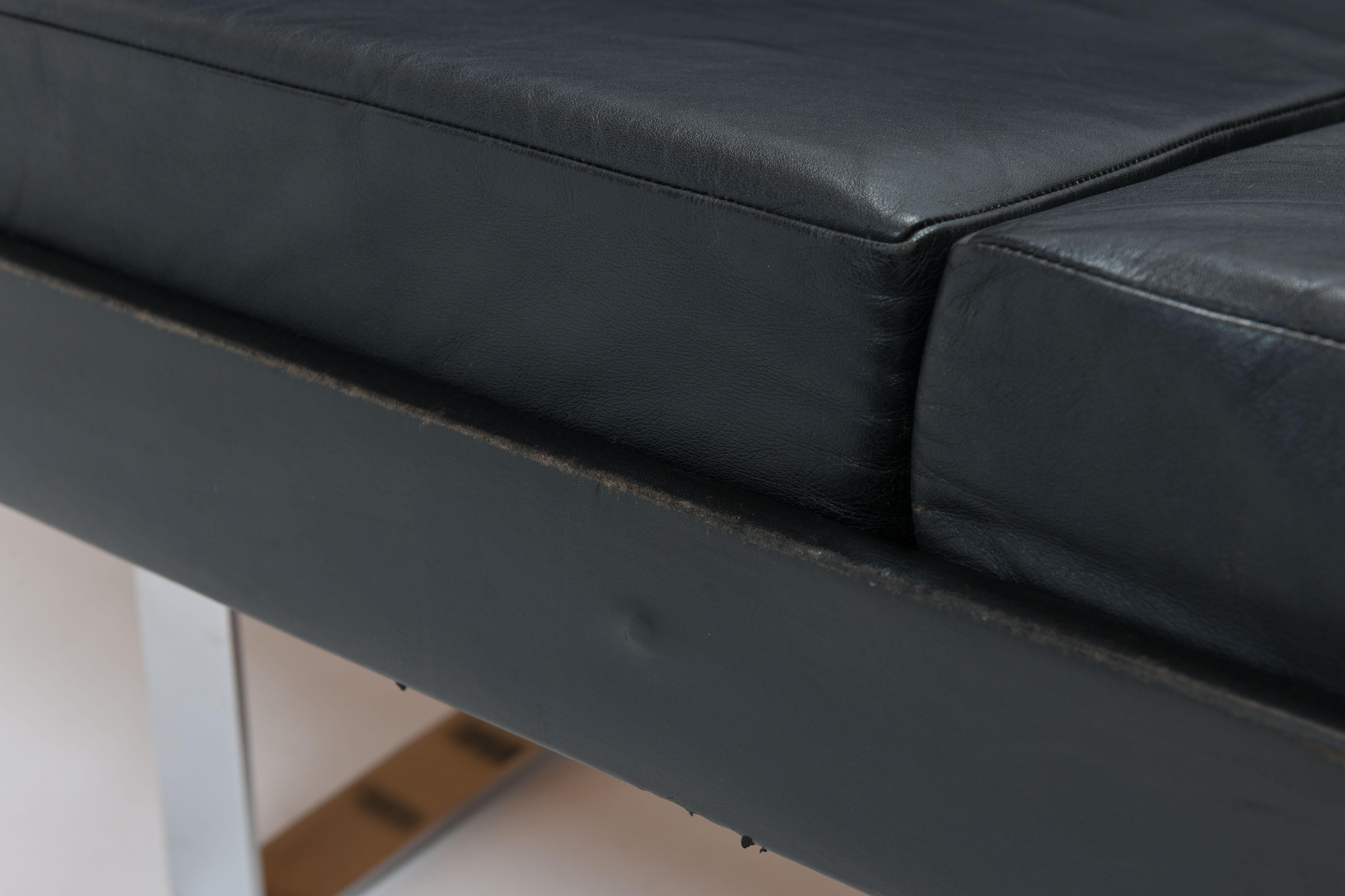 Mid-20th Century Sofa Model 57 in Black Leather and Steel by Bodil Kjær