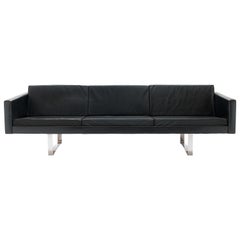 Sofa Model 57 in Black Leather and Steel by Bodil Kjær