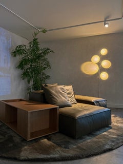 Sofa, modulares Ledersofa, 4-teilige Konfiguration mit integriertem Eichentisch, Italien