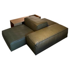 Sofa, modulares Ledersofa, 4-teilige Konfiguration mit integriertem Eichentisch, Italien