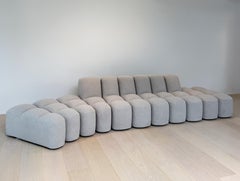 Sofa, Modular Light Gray Upholstered Design, Sectional Configuration, Italy