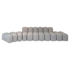 Sofa, Modular Light Gray Upholstered Design, Sectional Configuration, Italy