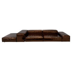 Sofa, Modular Upholstered, 7-Piece Configuration, Reflective Brown Fabric, Italy