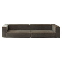 Sofa, Modular Upholstered Design, Green Grey Mohair Fabric, Italy