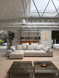 Sofa, Modular Upholstered Design, Left Chaise Configuration, Beige Fabric, Italy