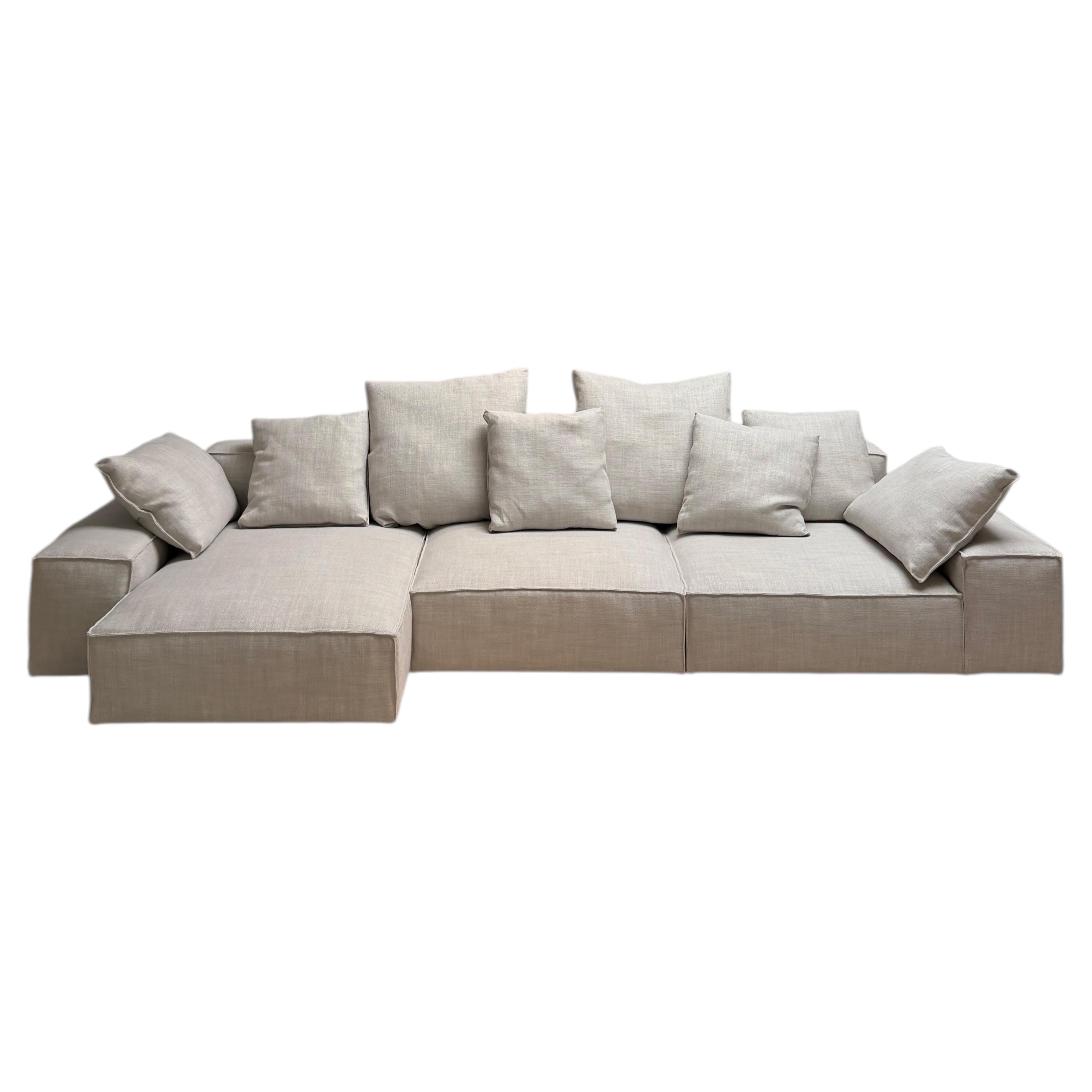Sofa, Modular Upholstered Design, Left Chaise Configuration, Beige Fabric, Italy