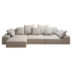 Sofa, Modular Upholstered Design, Left Chaise Configuration, Beige Fabric, Italy