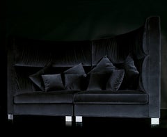 Sofa New Rotondo, Black Smooth Velvet, Made in Italy