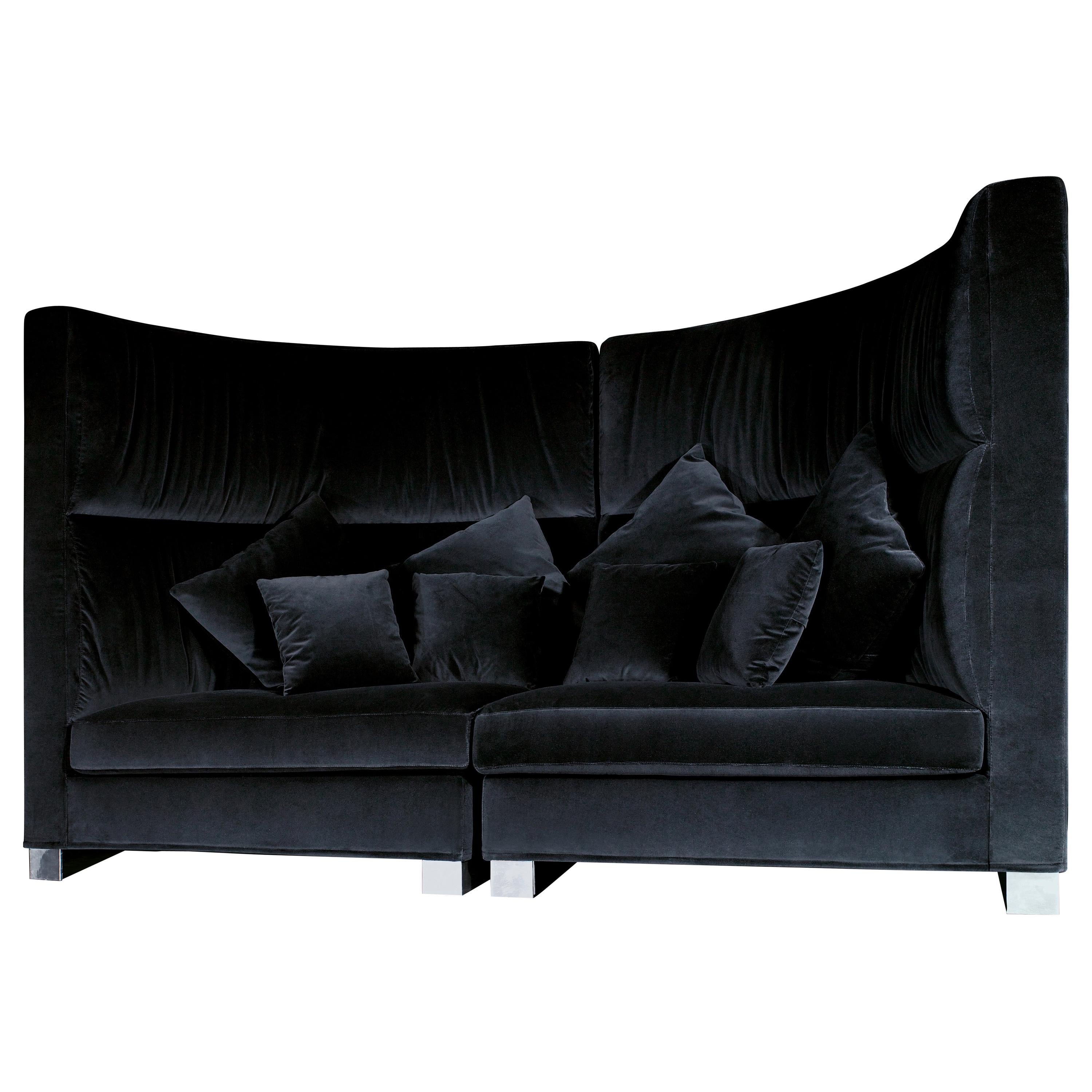 Sofa New Rotondo, Black Smooth Velvet, Made in Italy