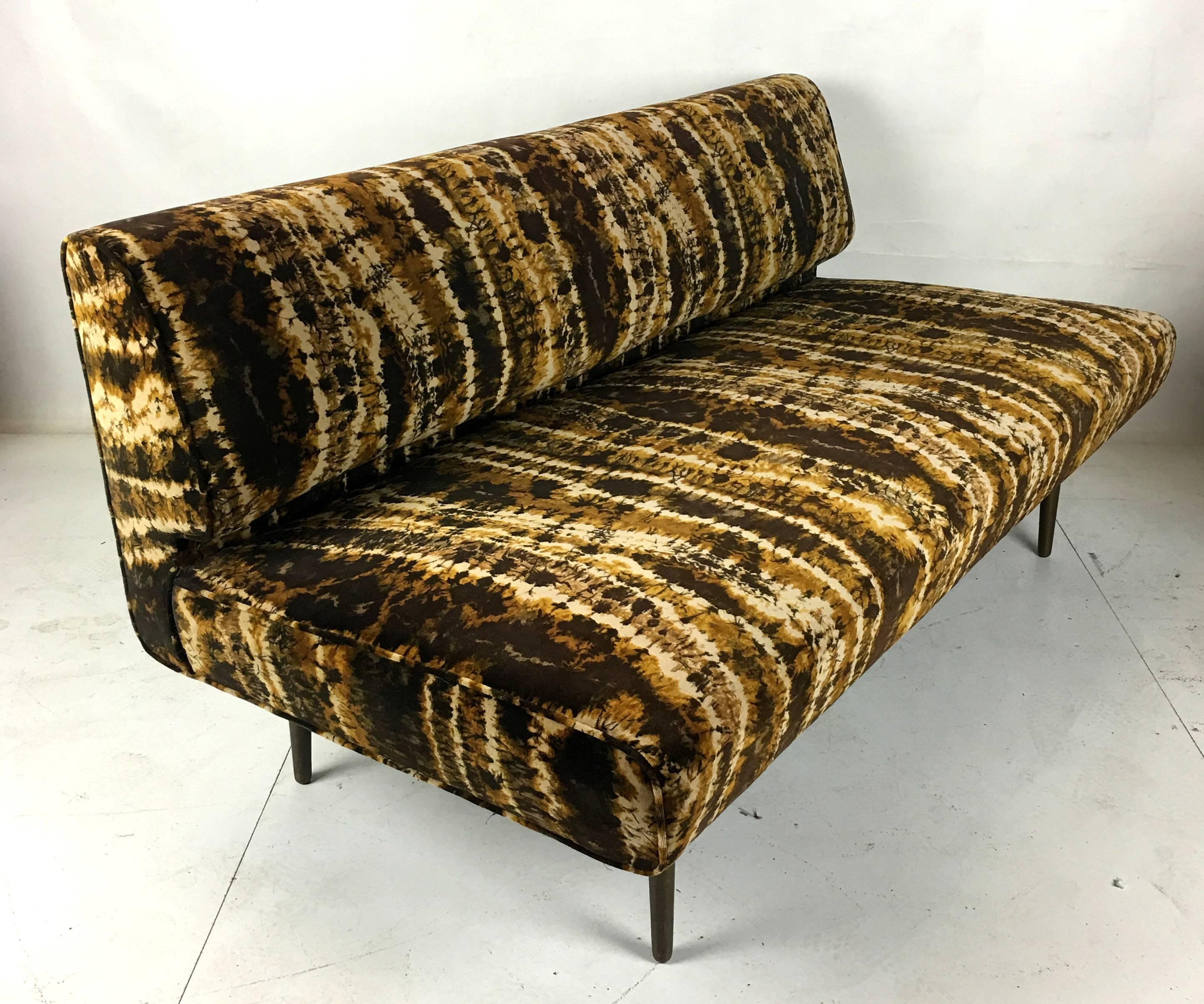 Mid-20th Century Sofa or Bench with Brass Legs by Edward Wormley for Dunbar, Larsen Velvet