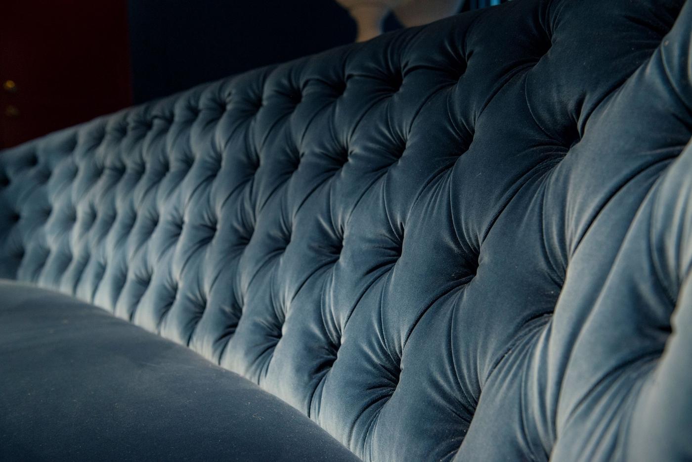 round blue sofa