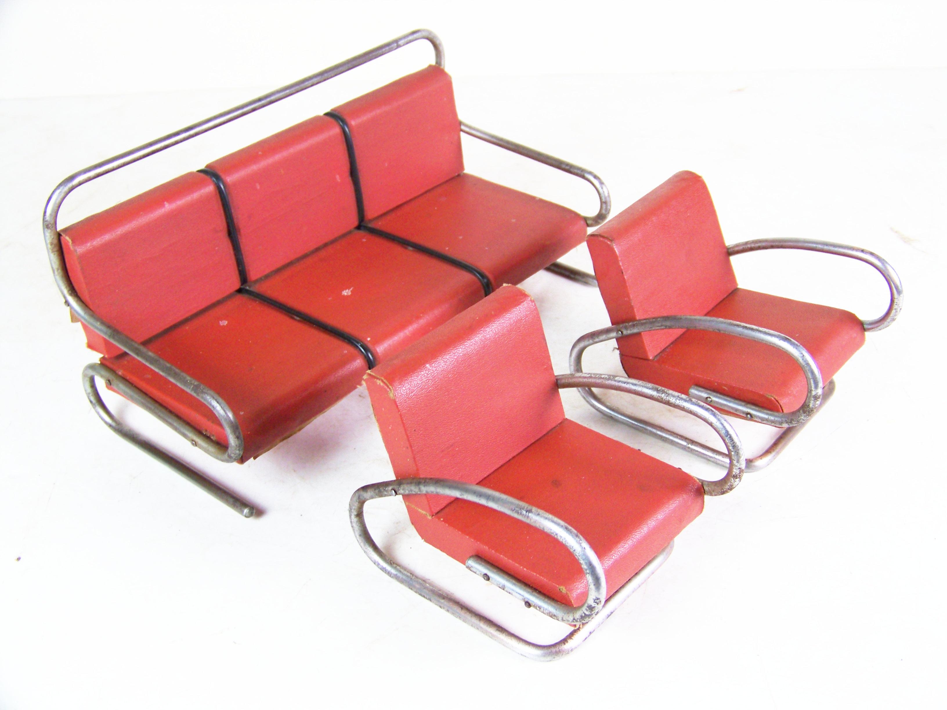 Original found condition

sofa dimensions: 25x12x12 cm
armchair dimensions: 12x10x9 cm