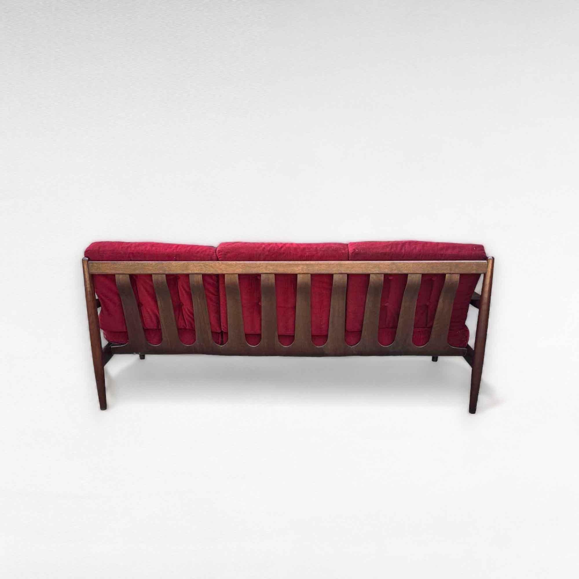 Sofa Set in Red Velvet by Grete Jalk, Denmark, 1960s For Sale 4