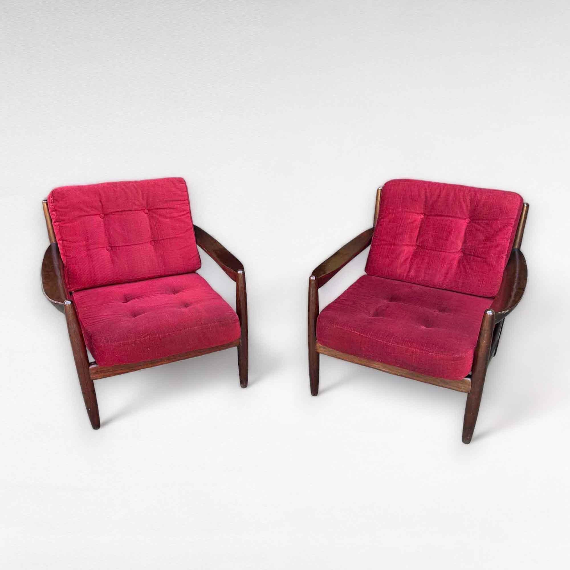 Mid-20th Century Sofa Set in Red Velvet by Grete Jalk, Denmark, 1960s For Sale