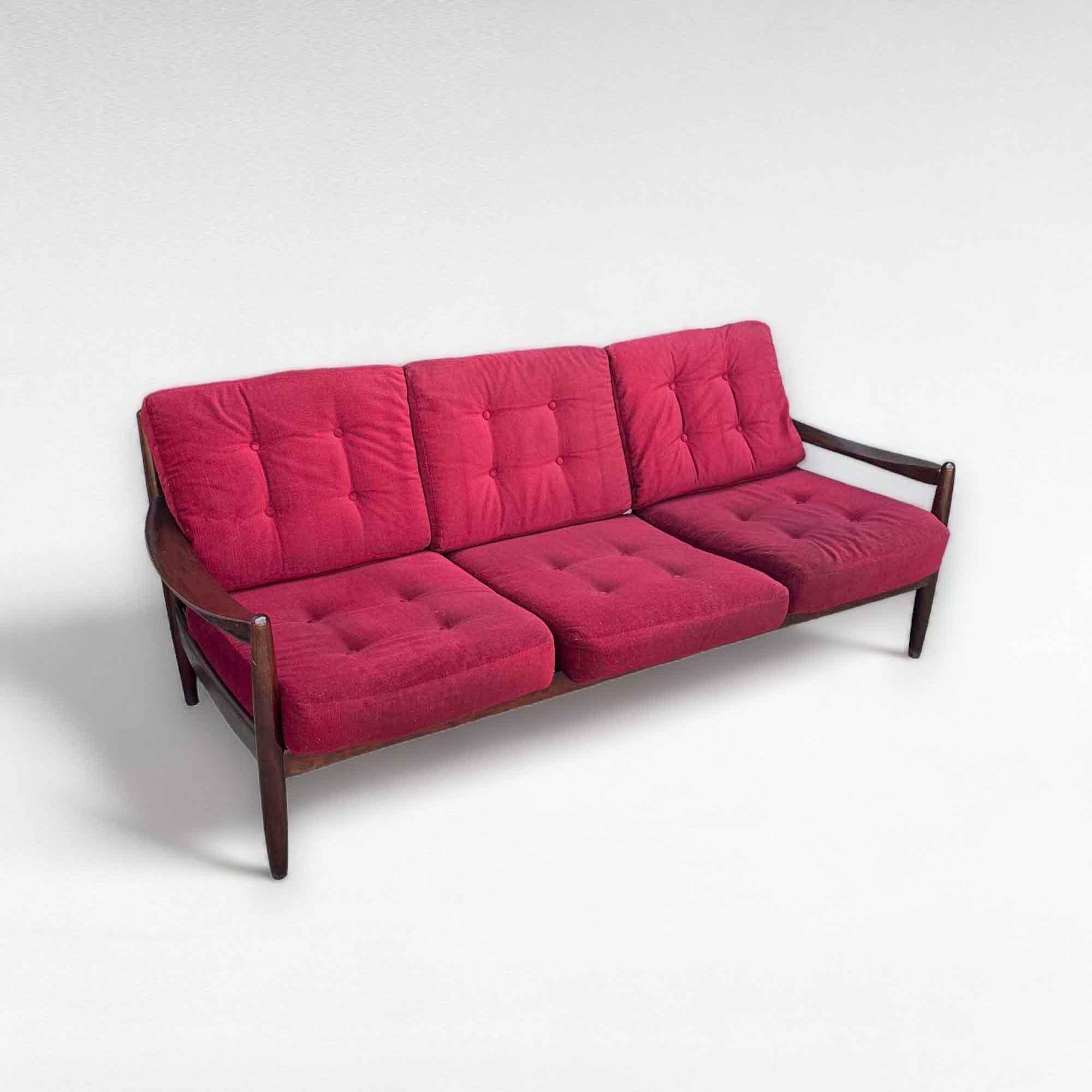Sofa Set in Red Velvet by Grete Jalk, Denmark, 1960s For Sale 1