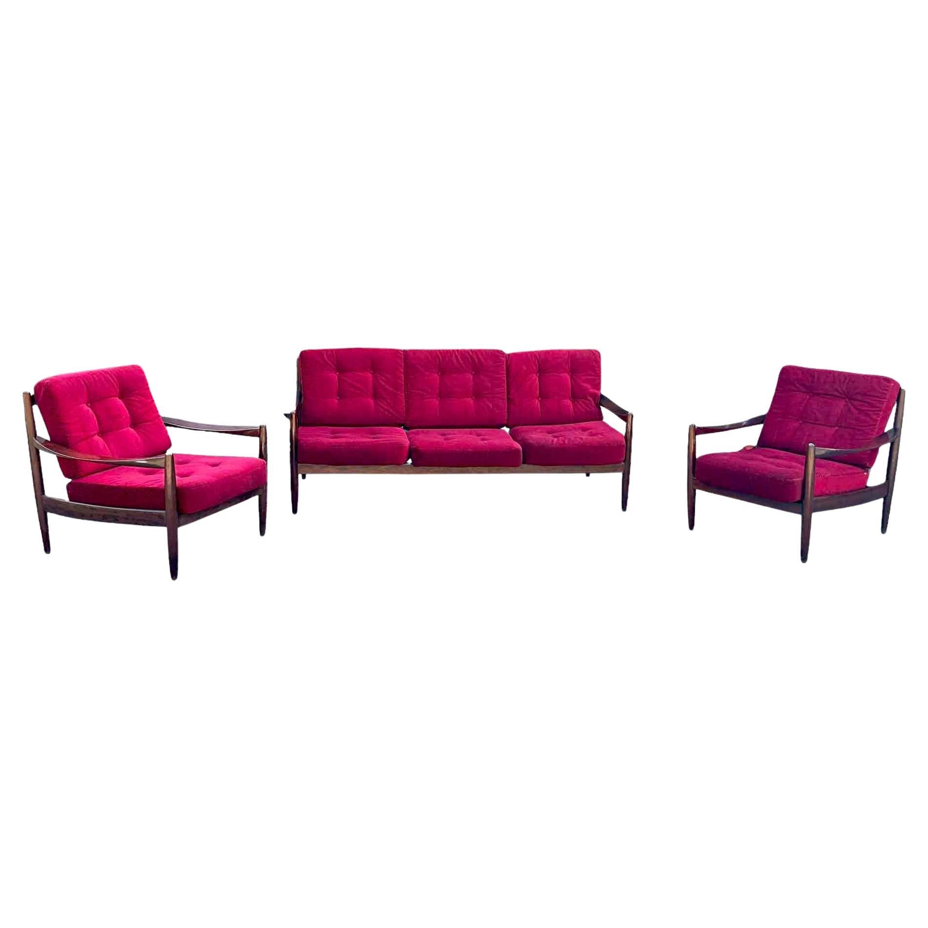 Sofa-Set aus rotem Samt von Grete Jalk, Dänemark, 1960er Jahre