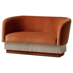 Sofa Settee with Soft Terracotta Velvet and Silk Fringes La Folie 140cm