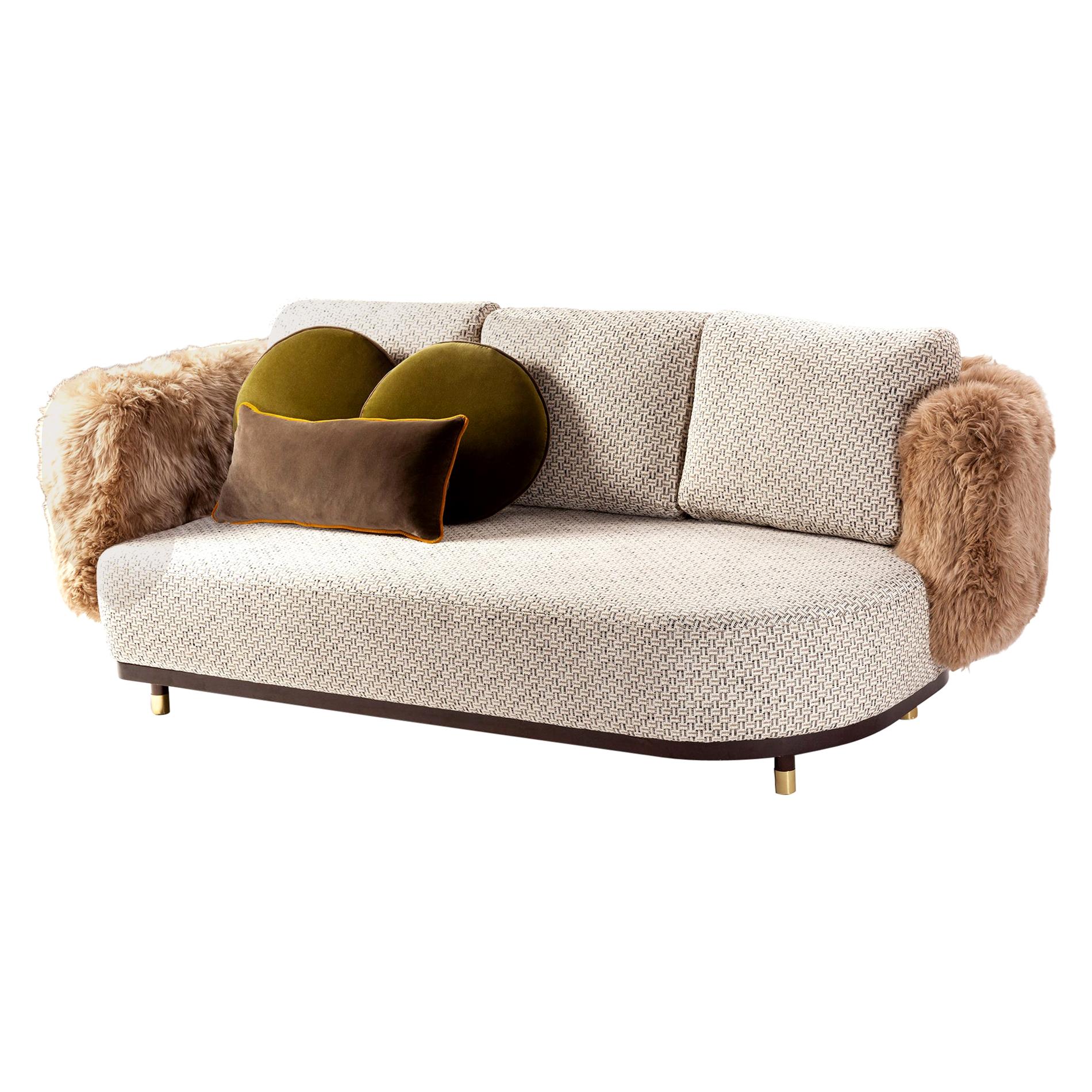 DOOQ Sofa Settee with Weaved Texture and Lamb Fur Single Man, width 240  For Sale