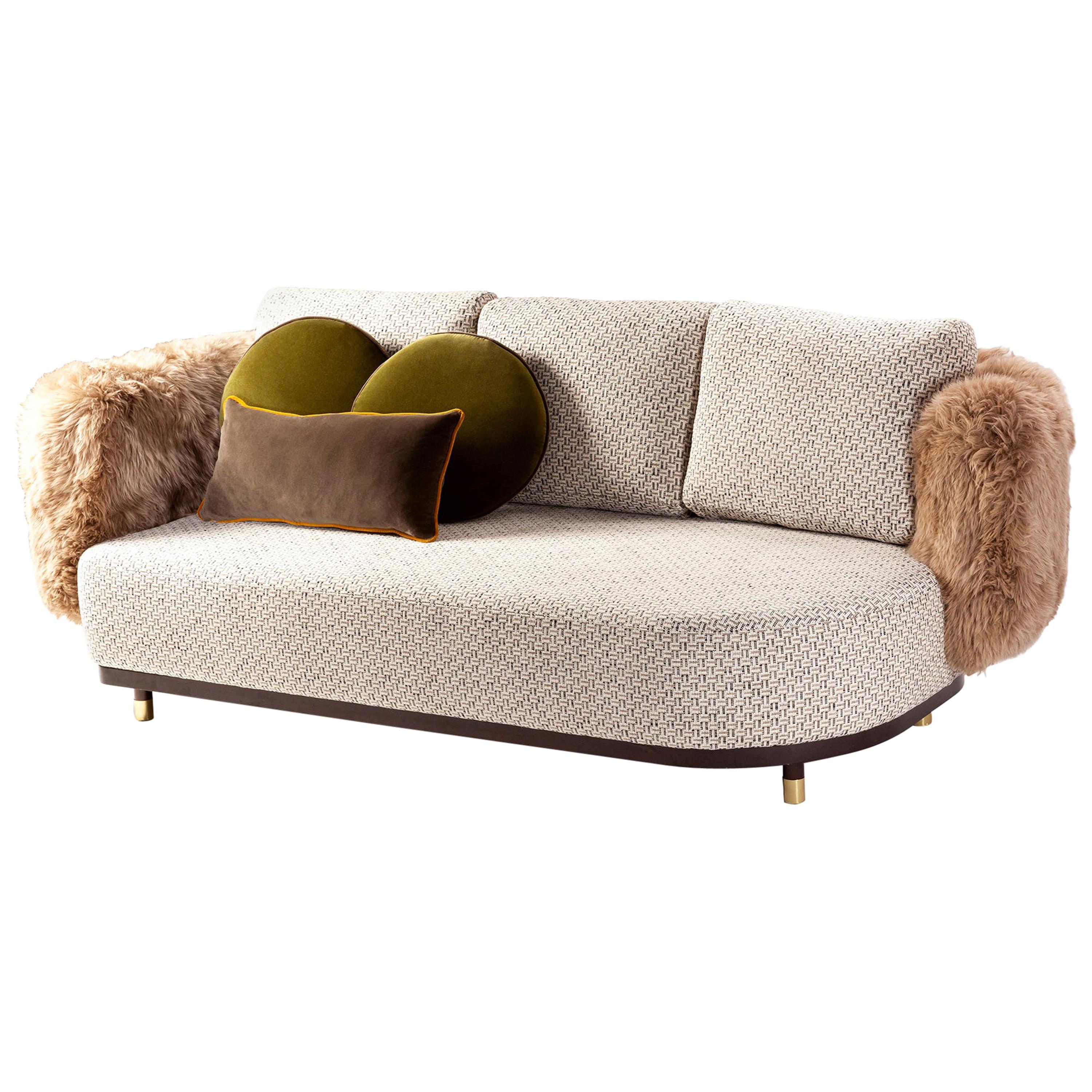 Sofa-Sessel mit geflochtener Textur und Lammfell für einen Einzelmann