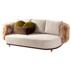 Sofa Settee with Weaved Texture and Lamb Fur Single Man