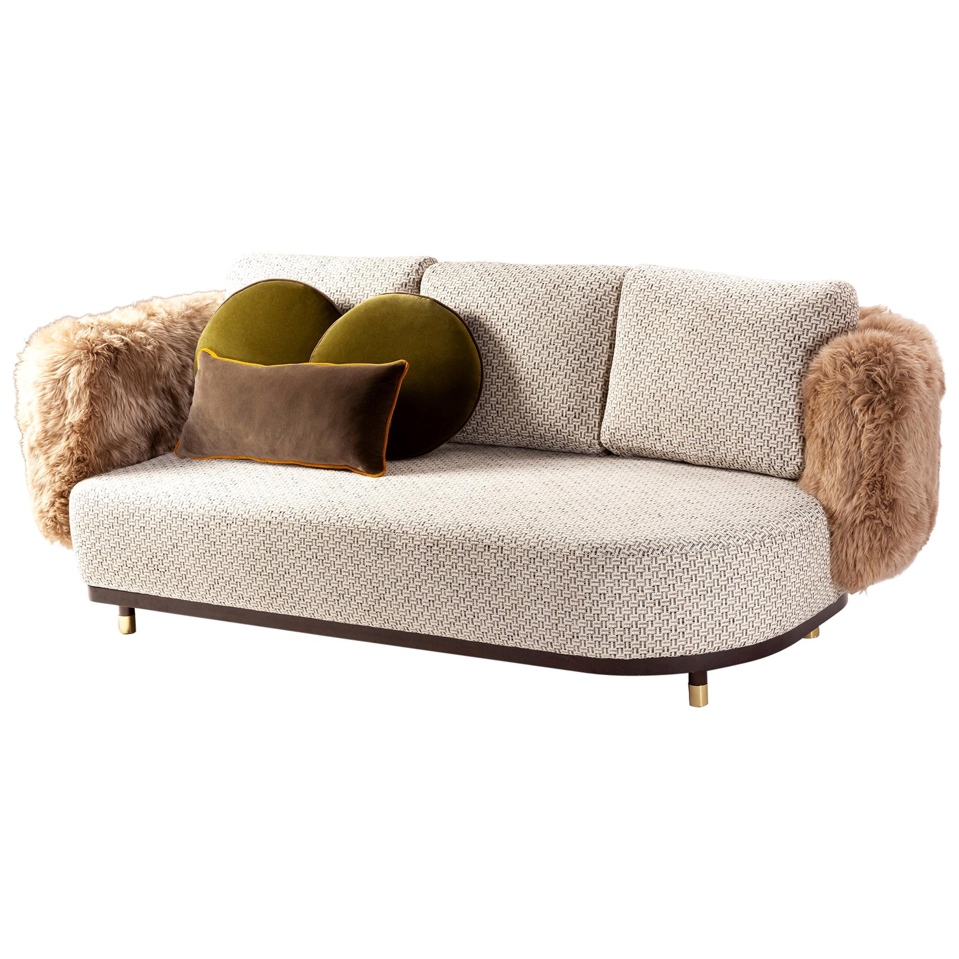 Dooq Sofa Settee with Weaved Texture and Lamb Fur Single Man, in Stock