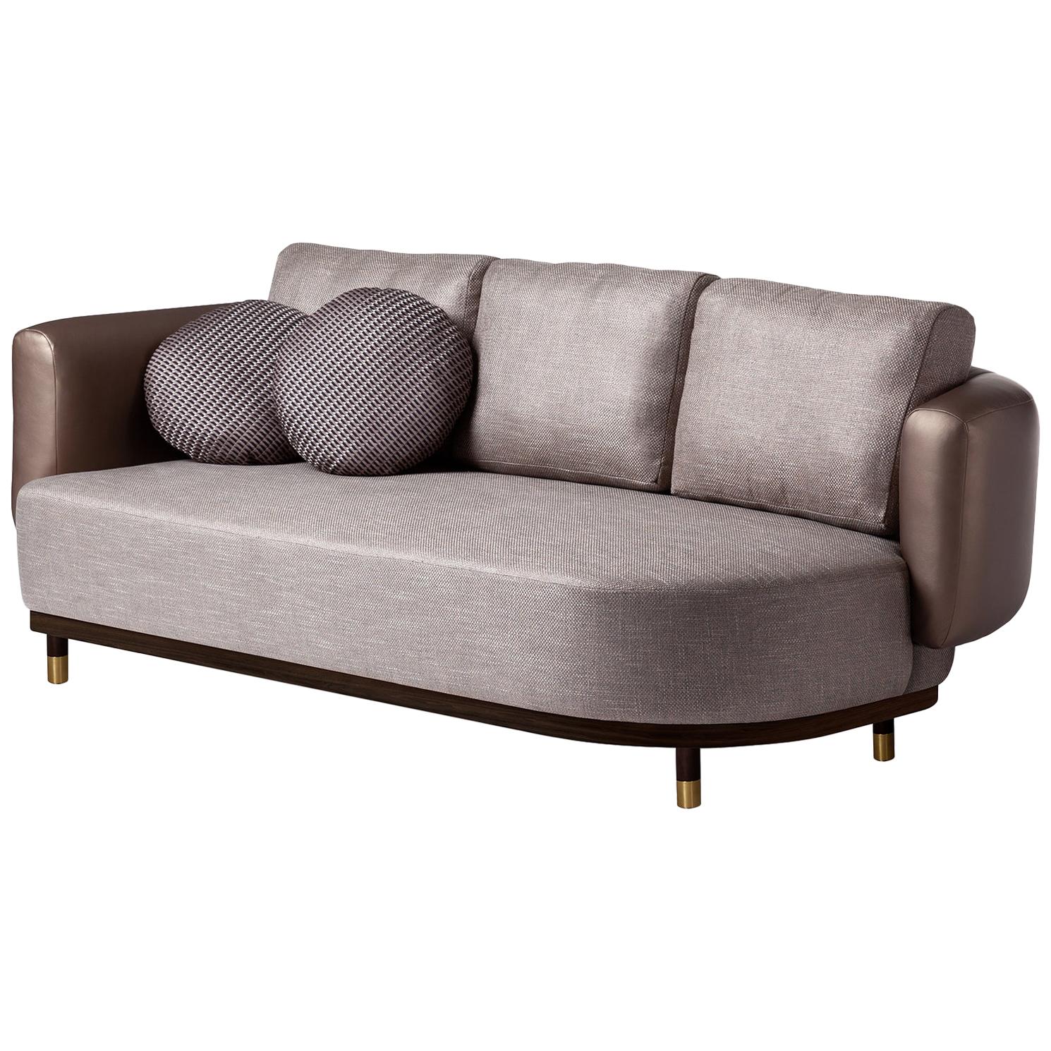 DOOQ Sofa Settee with Weaved Texture, Bronze Leather&Brass Single Man, width 200 For Sale