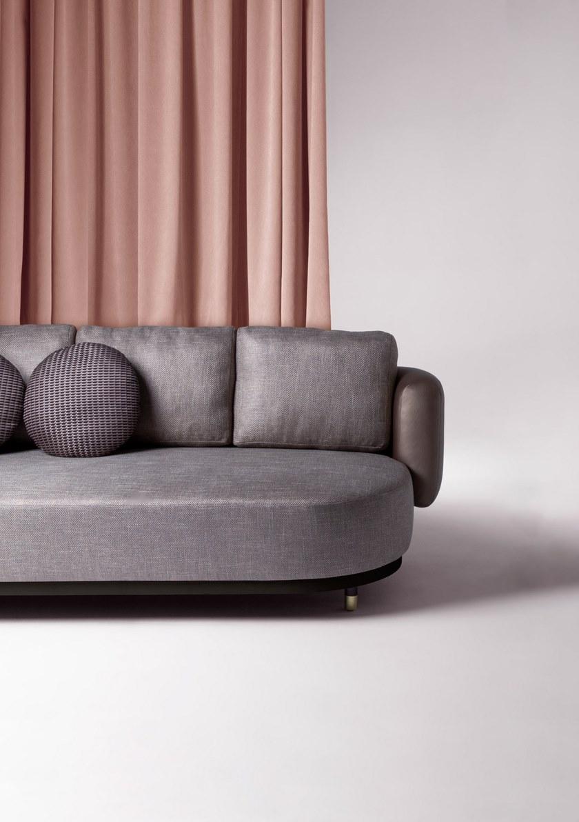 Mid-Century Modern DOOQ banquette de canapé avec texture tissée, cuir et laiton bronze, largeur 240 en vente